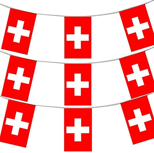 Schweizer Flagge, 120 m, Schweizer Flagge, Wimpelkette, Schweizer Flagge, 20 x 30 cm, wetterfest, Kunststoff, Schweizer Flaggen, Veranstaltungsbanner