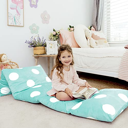 Butterfly Craze Floor Pillow Case, Mattress Bed Lounger Cover, Polka Aqua, King Size - Cozy Seating Solution for Kids & Adults, Recliner Cushion, Perfect for Reading, TV Time (Pillow Not Included)
