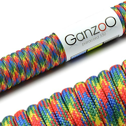 Ganzoo paracord 550 rep typ 3 4 mm, 30 m flerfärgat snöre med 7 kärnor i nylon-polyester för armband, knyta halsband, hundkoppel, camping, survival, DIY och knopar