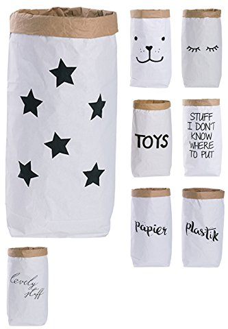 Papiersack Paper Bag rund Kraftpapier Beutel Braun Weiß 'Sterne'