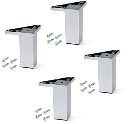 EMUCA - Pies para Muebles de plástico Gris Metalizado, Patas para Mueble, Lote de 4 pies de Altura 120mm con Tornillos de Montaje
