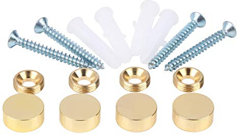 TOPNIKE Mirror Screws, Brass Cap Decorative Mirror Nails, 0.6, Polished Gold, 4 Pack