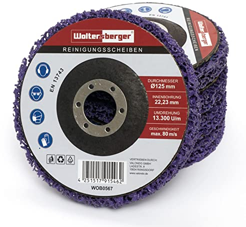 Woltersberger® 5 Stück Grob Reinigungsscheiben Ø125mm CSD Reinigungsvlies CBS Nylon Gewebescheibe Lila | purple für Winkelschleifer | Rostentferner für Flex