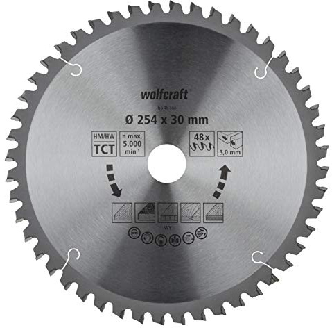 wolfcraft 6548000 Kapp- und Gehrungssägeblatt ø 254 mm - feine, saubere Schnitte