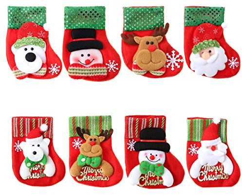 Biluer Weihnachtsstrumpf Set, 8 Stück Weihnachtsstrümpfe Mini Nikolausstrumpf zum Befüllen Weihnachtsbaum Socken Weihnachtsstrumpf Geschenktüte zum Befüllen und Aufhängen Weihnachtsdeko 16 * 12cm