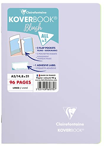 Clairefontaine - Ref 961775C - Koverbook Blush Grapado Cuaderno (48 hojas) - Tamaño A5, con forro de papel vitela cepillado de 90 g/m², tapa de Polypro pastel - Lila
