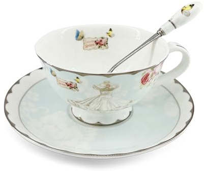 Krysclove Taza de té de porcelana inglesa con tapa, cuchara y platillo de boda.