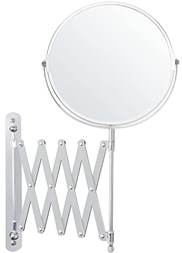 BELLE VOUS Chrome Wall Mounted Extendable 360° Swivel Mirror - 3X Magnification - 22 x 21.7cm/8.66 x 8.54 inches - Double-Sided Rotating Stainless Steel Bathroom Vanity Mirror for Makeup and Shaving
