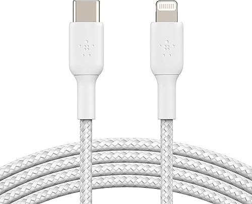 Belkin geflochtenes USB-C-/Lightning-Kabel (iPhone-Kabel zum Schnellladen für das iPhone 14 oder ältere Modelle) Boost Charge MFi-zertifiziertes iPhone USB-C-Kabel (2 m, Weiß)