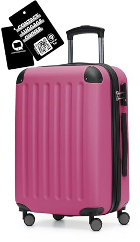 Hauptstadtkoffer Spree - Handgepäck, 55 x 36 x 21 cm + Digitaler Kofferanhänger, TSA, 4 Rollen, 42 Liter, Reisekoffer, Hartschalenkoffer, Rollkoffer, Bordgepäck Koffer, erweiterbar, Magenta
