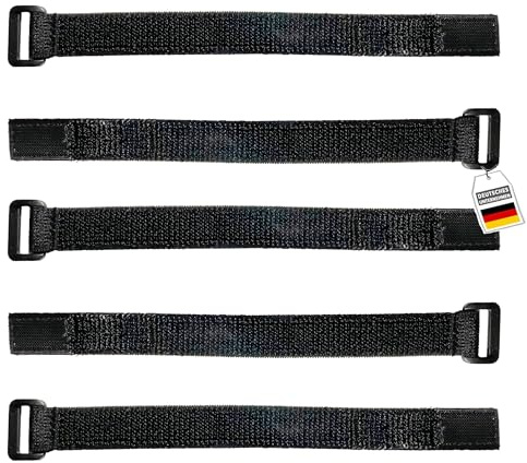 FrogJim 5x dehnbare Klett Kabelbinder 20 cm schwarz elastisch mit Schnalle - 20 mm breit - wiederverschließbare Kabelbinder Klett Stretch 20cm flexibel 20mm Breite SKS2005