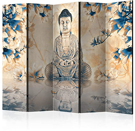 murando - Paravent Raumteiler Buddha, 225x172 cm, 5-teilig, Wohnzimmer | Mobiler Sichtschutz, sofort einsatzbereit, Holzrahmen, ideal fürs Wohnzimmer oder Büro, geruchsneutral, lichtbeständig