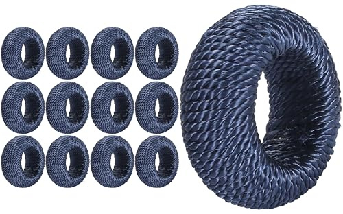 ALPHA Living HOME Woven Farmhouse Napkin Rings Set of 12 - Premium Decorative Napkin Rings Party Table Decor for Chic Tabletop & Dining, French Style, Gifting (Blue)