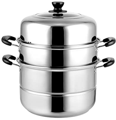 CiCixixi Stainless Steel 11 Inch Steamer Pot with Lid - Silver Round Steamer for Cooking Vegetables, Dumplings, Sauce, Food