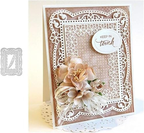Gowxs Stanzschablonen für DIY Scrapbooking Fotoalbum dekorative Prägeschablonen für Kartenherstellung mit niedlicher Broschennadel (rechteckiger Blumenrahmen)