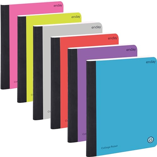 Enday Composition Notebooks College Ruled Paper, Hard Cover Composition Notebook, Premium Lined Composition Books, 100 Sheets Ruled Notebook, Pink, Purple, Green, Blue, Red, Grey, (6 Pack)