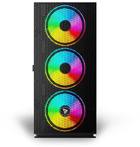 SAVIO Gaming PC Gehäuse RGB - Gaming Computer PC Case - Raptor X1 ARGB Mesh/Glass, Seiten Glastüren - 4 ARGB Lüfter PC Enthalten - ATX Mid-Tower