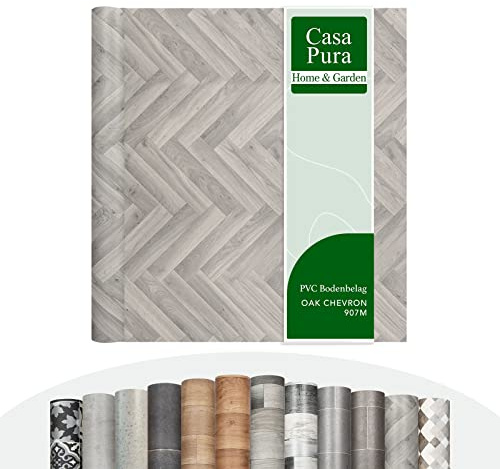 casa pura Vinylboden Meterware Plaza - Holzoptik Fliesenoptik Steinoptik - PVC Bodenbelag - Vinyl Designbelag für Küche, Bad & Wohnbereich (Oak Chevron 907M, 100x250cm)
