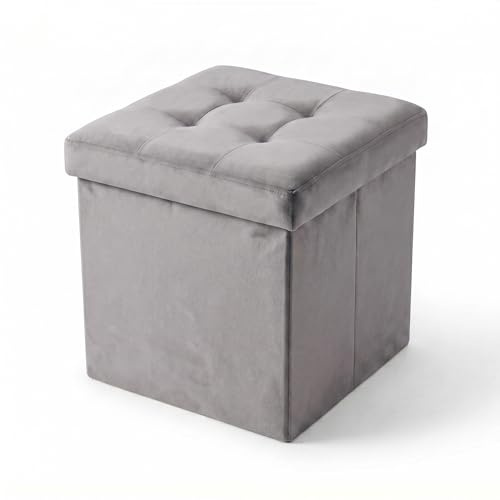 INTRECCI Pouf Salvaspazio in Velluto – Panca Imbottita Versatile e Facile da Pulire – Contenitore Quadrato 38x38x38 cm - Design Moderno e Compatto, Facile da Montare – Colore: Grigio