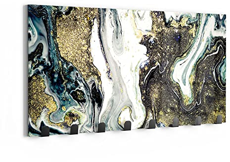 DEQORI - Appendiabiti da parete in vetro e metallo, motivo effetto marmo liquido, 60 x 30 cm, design moderno, pannello appendiabiti per corridoio, soggiorno e camera da letto, magnetico e scrivibile