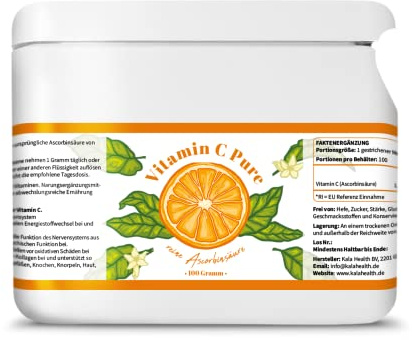 Vitamin C Pure 100g - Vitamin C Pulver - Reine Ascorbinsäure - 100 Tage Vorrat x 1000mg Hochdosiert - Mit Messlöffel - Vegan - Premiumqualität