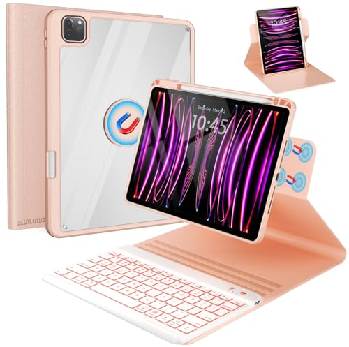 Funda con teclado para iPad 10.9/11 Air 5ª 4ª generación, Pro 11 1ª/2ª/3ª/4ª, funda magnética giratoria de 360° con diseño de ranura para lápiz (2022/2021/2020/2018), teclado inalámbrico