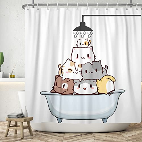 Ttincceer 180x180cm Lindo Gato Cortina de Ducha de Dibujos Animados Gato en bañera Ducha Cortina de baño Impermeable Divertido Animal Cortinas de Ducha bañera Cortina