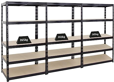 PROREGAL Mega Deal | 3X Schwerlastregal Tiger | HxBxT 180x100x60cm | Fachlast 265kg | Schwarz | Garagenregal, Lagerregal, Steckregal, Kellerregal