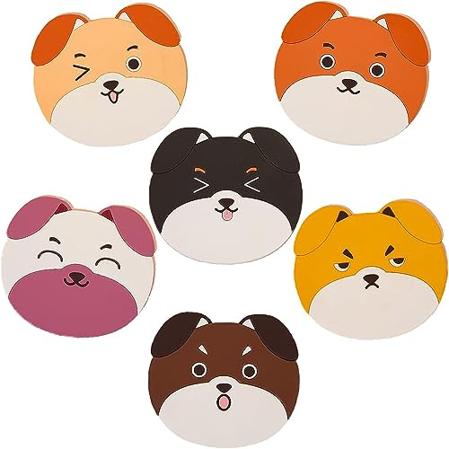 Norhogo 6 sottobicchieri decorativi in silicone, a forma di cane, per vino, vetro, tè, bevande, 10,5 cm