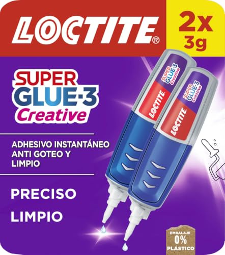 Loctite Super Glue-3 Creative Transparente 2x4g - Pegamento Instantáneo Universal en Formato Bolígrafo - Resistente al Agua, Lavavajillas, Golpes - Secado Rápido - Fórmula Antigoteo - Fácil de Aplicar