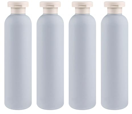 ChAusa 4 Pièces Bouteilles de Lotion à Presser 260ml - Étanches et Rechargeables Avec Bouchon à Rabat - Portable Pour Crèmes de Voyage (Bleu)