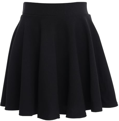 tanzdunsje Minirock für Mädchen Kinder, Stretch-Taille, lässiger, ausgestellter, Schlichter, plissierter Skaterrock (DE/NL/SE/PL, Alter, 12 Jahre, 16 Jahre, Regular, Schwarz)