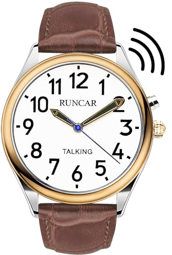 RUNCAR American English Talking Watch Speaks Clear and Loud Time, Date and Alarm Time,Large and Clear Voice Men's Talking Watch for Senior,Visually impaired or Blind People