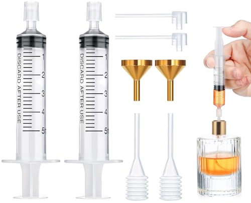 Segbeauty Strumenti per la Ricarica del Profumo, Pompa di Ricarica Profumo, Imbuto Metallico, 5ml Siringa in Plastica e Pipetta, per Porta Profumo da Viaggio, Accessori da Viaggio