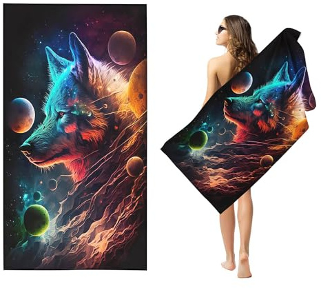 Fadaing Mikrofaser Handtücher Wolf Strandtuch 90x180 cm Wolf Badetuch Strandlaken Wölfe Badetuch groß 100x200 Strandhandtuch Mikrofaser Handtücher 50x100cm für Wander (100 x 200 cm,3)