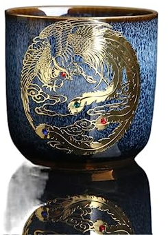 SEIBES Service à thé en porcelaine,Mug, Jianzhan – tasse à thé en céramique dorée, service à thé Kung Fu chinois, bol à thé Dragon, 200ml
