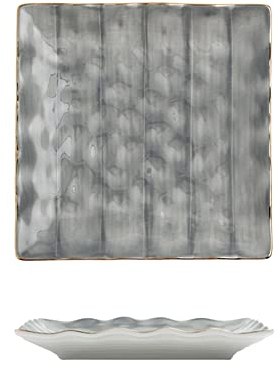 CNBYDK Plato llano de 8 pulgadas, serie Irregular Gold Edge, diseño de líneas blancas, platos llanos cuadrados de cerámica, juego de 2 platos llanos gris oscuro