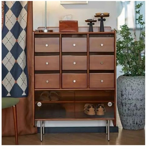 Schrank mit fünf Schubladen Kommode aus massivem Holz, Kleiner Haushaltsschrank, antiker Sideboard, Aufbewahrung, Wohnzimmer, Schlafzimmer, Kartentürschrank Aktenschrank