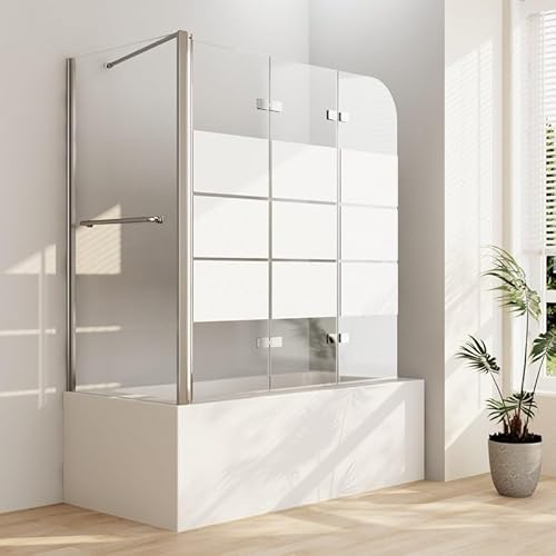 Duschwand für Badewanne mit Seitenwand, Duschwand 120x75x140cm 3-teilig Faltbar Badewannenaufsatz mit Seitenwand Badewannenfaltwand Duschabtrennung für Badewanne, 6mm ESG Sicherheitsglas