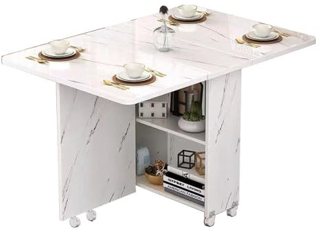 Table À Manger Pliante avec Poulie Petite Table À Manger Rectangulaire Extensible Multifonctionnelle Mobile pour Petit Ménage Table De Cuisson avec Étagères De Rangement