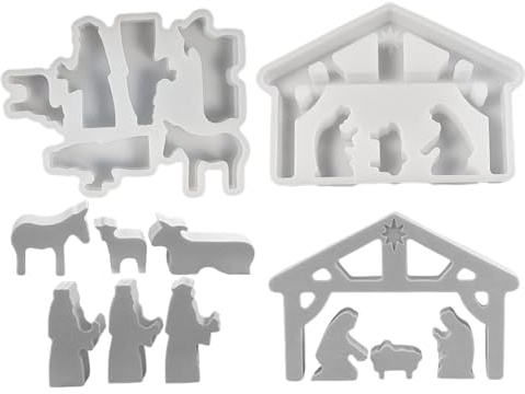 FmtwPhn 2 Stück Krippe Set Giessformen Zum Gießen, Weihnachtskrippe Silikonform, Gießformen Hausförmige Krippenform, Gipsform Weihnachten Krippe Silikonformen Tischdekorationen