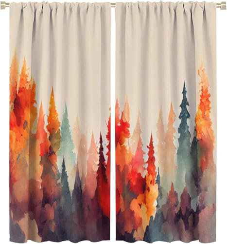 Vorhang Blickdicht Gardinen Mit Ösen - 2 Stücke 140 (B) X 160 (H) cm Verdunklungsvorhänge 3D Waldlandschaft Muster Thermovorhang Für Kinderzimmer Schlafzimmer Weihnachtsgardinen 9426351692601