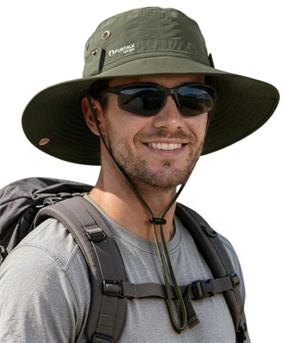 FURTALK Sun Hats for Men Fishing Hat UPF 80+ Foldable Wide Brim Outdoor Hiking Beach Summer Hats Green
