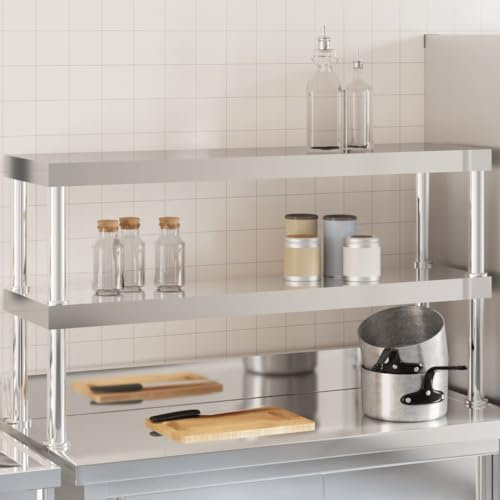 Xichuzi Aufsatzboard für Küchentisch 2 Ablagen 110x30x65 cm Edelstahl, Edelstahltisch, Grilltisch Outdoor, Outdoorküche Wetterfest, Stainless Steel Cutting Board - 376449