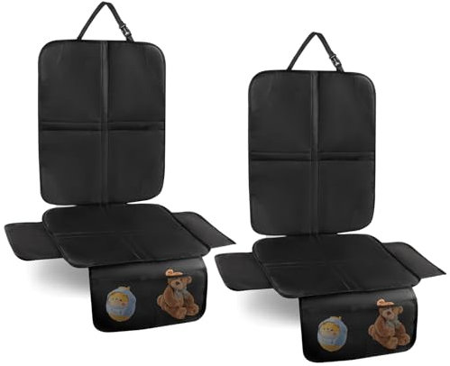 Cozary Protector de Asiento de Coche para Niños – Impermeable y Fácil de Limpiar, Cubreasiento Trasero para Sillas de Coche, Portabebés y Elevadores, con Bolsillos de Almacenamiento, Pack de 2
