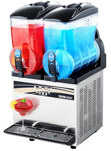 VEVOR Macchina per Bevande Ghiacciate Commerciale, Macchina per Bevande Fredde 15 Litri x 2 Drink Frullati Margarita in Acciaio Inox, Frullatore per Slush per Feste Ristoranti, Caffetterie, Bar