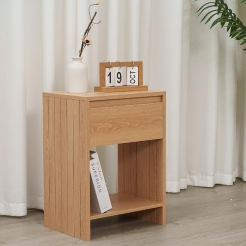 Home Stuff Plus 40x29.5x55 cm MDF Bedside Table with Drawer and Shelf - Wooden Bedside Cabinet, Bedside Drawers, Bed Side Table for Bedroom, Living Room Nightstand, Compact Bedside Storage
