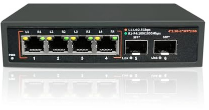 Switch di Rete, Switch Di Rete Ethernet 2.5G Hub LAN Non Gestito 4 * 2.5G+2 * 10G SFP+ Porte Uplink Fanless For Router Wireless AP VDI,Affidabile