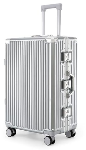 Meoky Handbagage Resväska Medium Incheckat bagage Vit resväska Bagage Stor resväska Aluminium Robust och hållbar resväska,Silver,26in