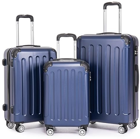 Boleedy Set Valise 3 Pièces (55/66/76cm),Lot Valise Rigide ABS Grande Taille Durable,Ensemble Valise de Voyage avec 4 roulettes 360°,Sets de Bagages